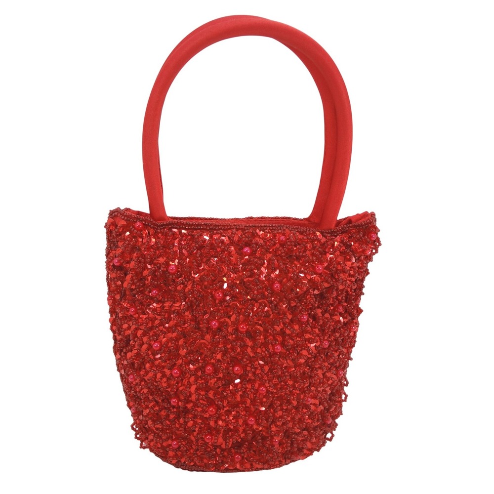 Carlo Fellini Evening Bag Small Red Excellent Sequin Beaded Glam Purse